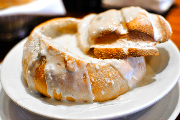 Bread bowl with seafood chowder