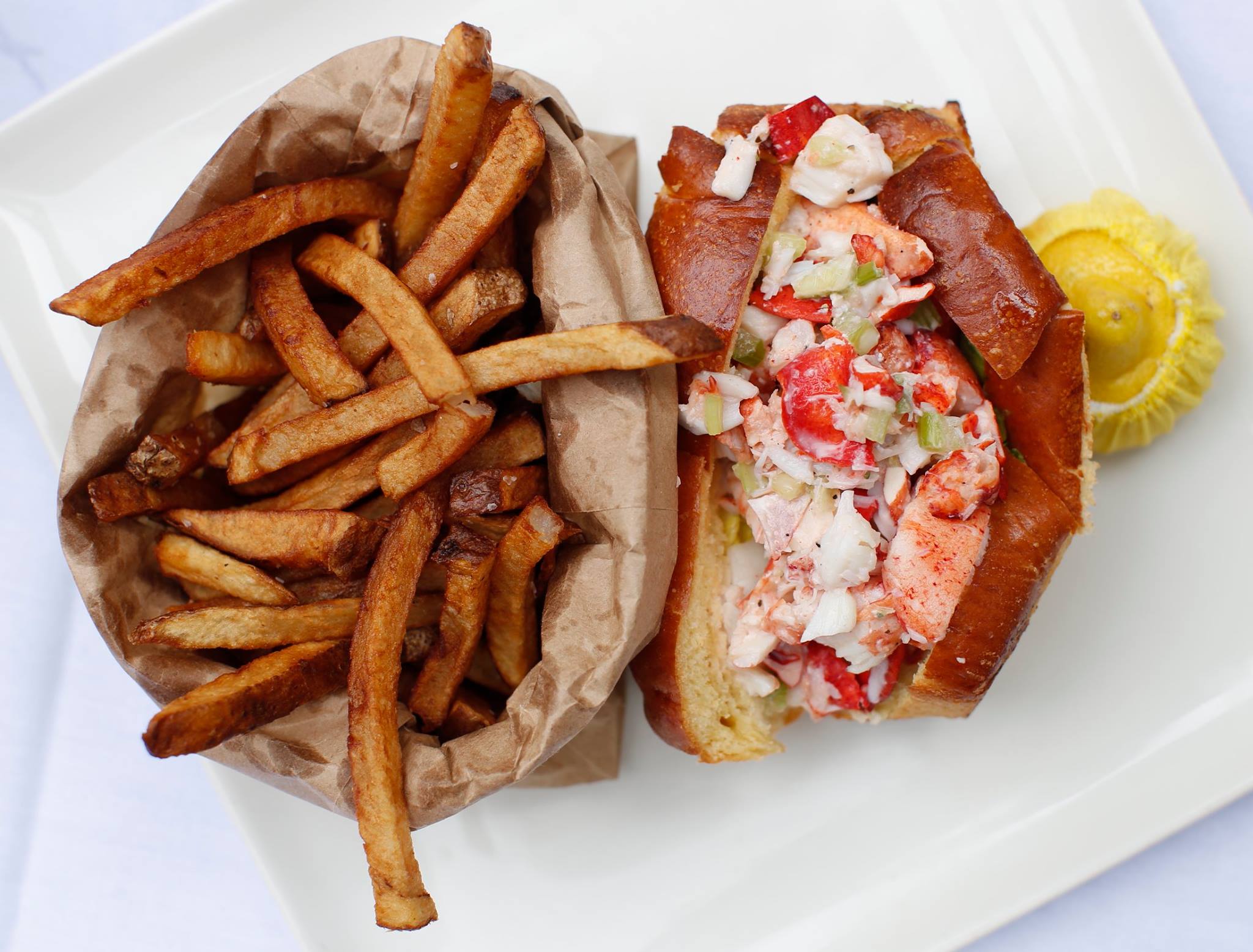 Lobster roll and fries